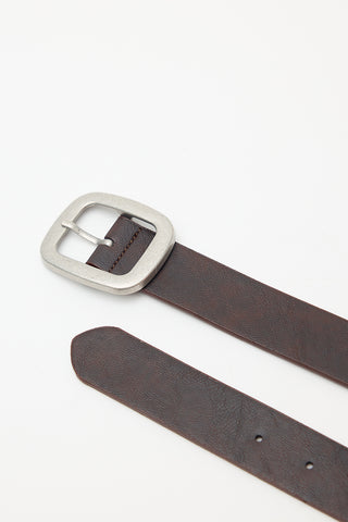 Leather Belt With Silver Buckle Dark Brown