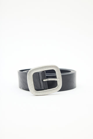 Leather Belt With Silver Buckle Black