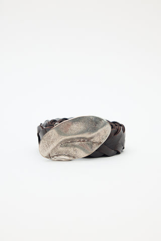 Braided Belt With Vintage Buckle Dark Brown