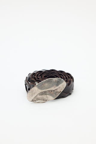 Braided Belt With Vintage Buckle Dark Brown