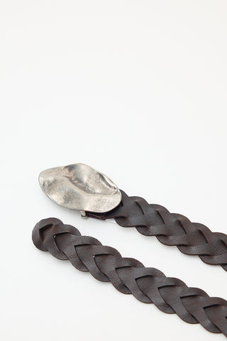 Braided Belt With Vintage Buckle Dark Brown
