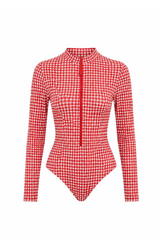 Checked Racerback Swimsuit Red Plaid