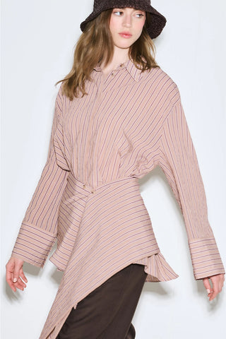 Belt Detail Striped Shirt Dusty Rose