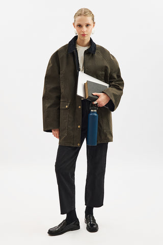 Oversized Contrast-Collar Parka Dusty Gray