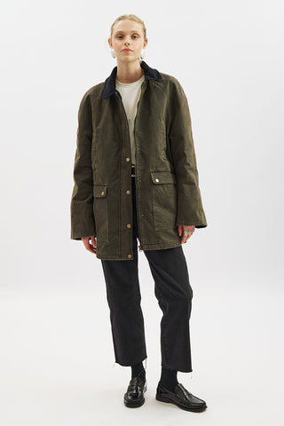Oversized Contrast-Collar Parka Dusty Gray