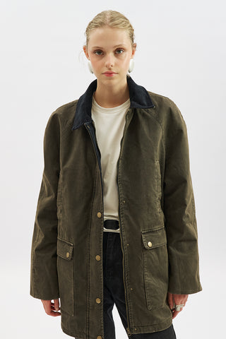 Oversized Contrast-Collar Parka Dusty Gray