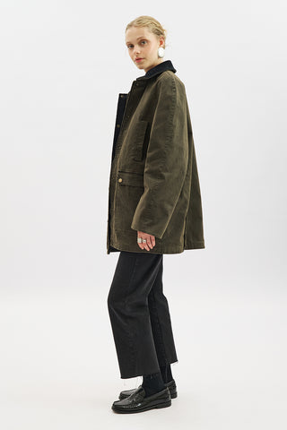 Oversized Contrast-Collar Parka Dusty Gray