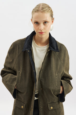 Oversized Contrast-Collar Parka Dusty Gray