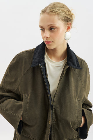 Oversized Contrast-Collar Parka Dusty Gray