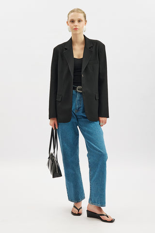 Jun Single-Button Blazer Black