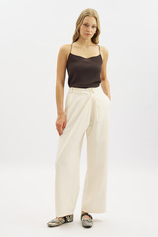 Wrap Front Fabric Trousers Ecru