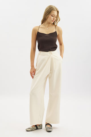 Wrap Front Fabric Trousers Ecru