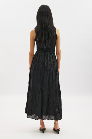 Linen Blend Crinkled Skirt Black