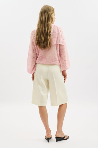 Tie Neck Pointelle Sweater Pink