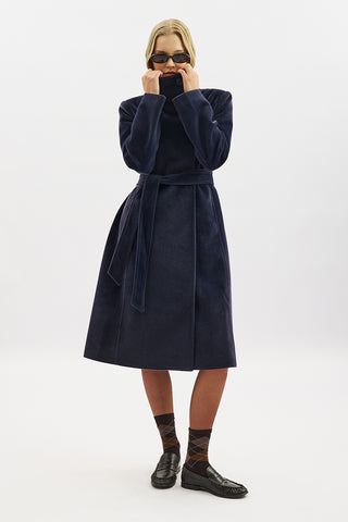 Premium Wool Trench-Style Coat Navy Blue