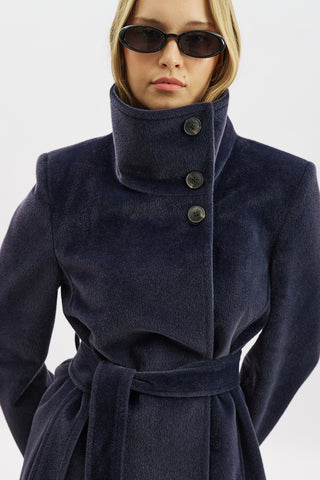 Premium Wool Trench-Style Coat Navy Blue
