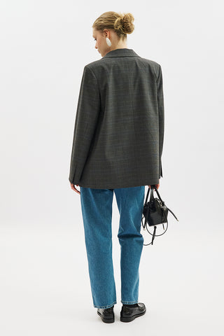 Double-Breasted Checked Blazer Grey