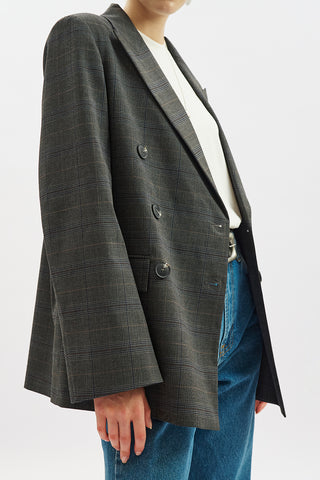 Double-Breasted Checked Blazer Grey