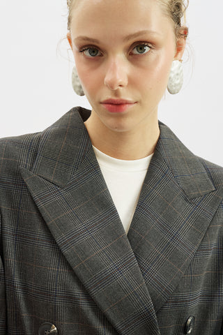 Double-Breasted Checked Blazer Grey