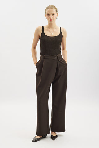 Wrap Front Fabric Trousers Brown