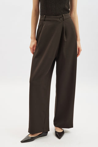 Wrap Front Fabric Trousers Brown