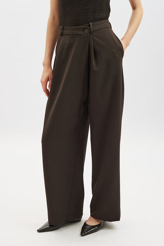 Wrap Front Fabric Trousers Brown