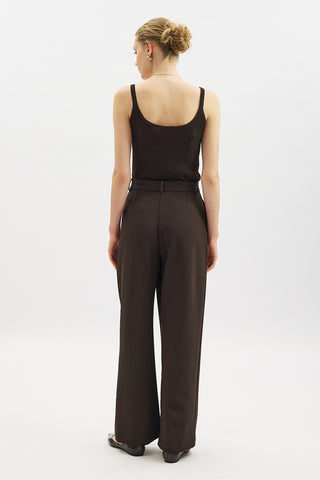 Wrap Front Fabric Trousers Brown
