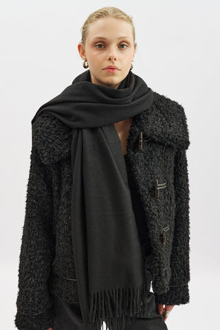 Short Faux Fur Buttoned Coat Black