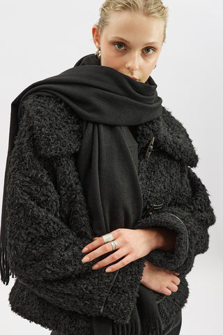 Short Faux Fur Buttoned Coat Black