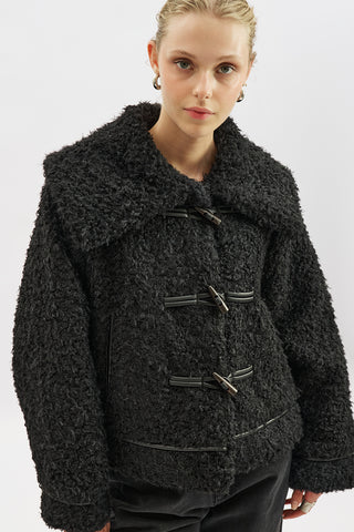Short Faux Fur Buttoned Coat Black