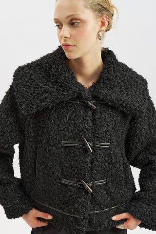 Short Faux Fur Buttoned Coat Black
