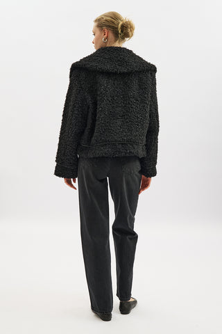 Short Faux Fur Buttoned Coat Black
