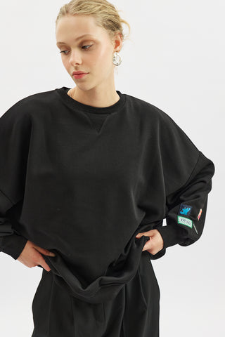 Oversized Sweatshirt With Label Detail Black