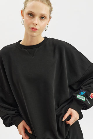 Oversized Sweatshirt With Label Detail Black