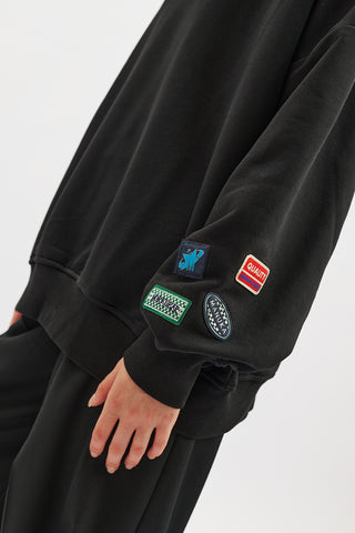 Oversized Sweatshirt With Label Detail Black
