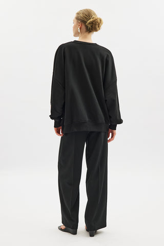 Oversized Sweatshirt With Label Detail Black