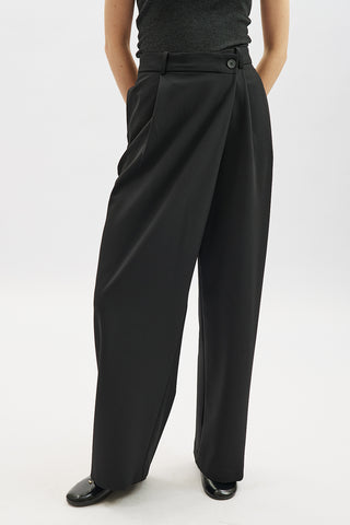 Wrap Front Fabric Trousers Black