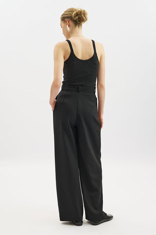Wrap Front Fabric Trousers Black