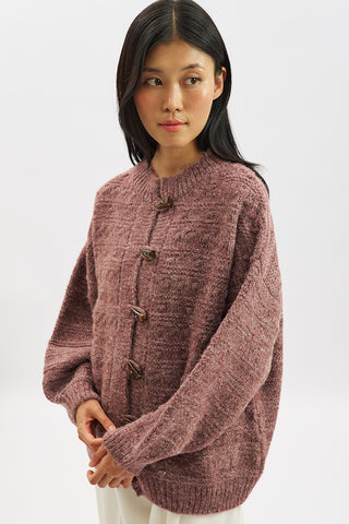 Chunky Button Knit Cardigan Burgundy