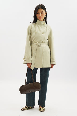 High Neck Belted Trench Coat Green