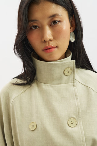 High Neck Belted Trench Coat Green