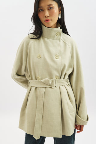 High Neck Belted Trench Coat Green