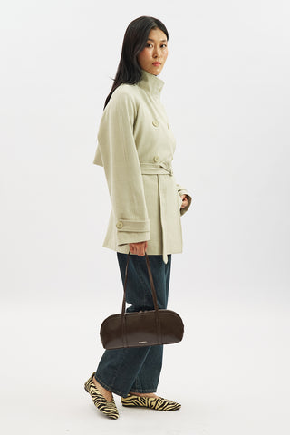 High Neck Belted Trench Coat Green