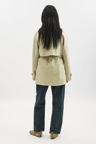 High Neck Belted Trench Coat Green
