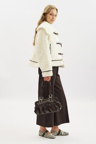 Short Faux Fur Buttoned Coat Ecru