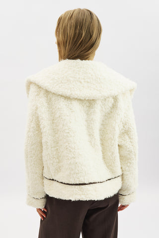 Short Faux Fur Buttoned Coat Ecru