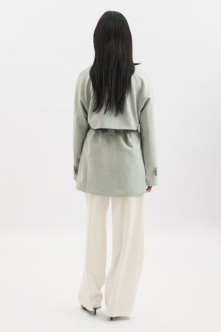 High Neck Belted Trench Coat Blue