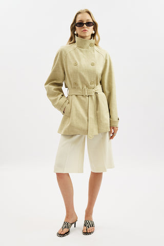 High Neck Belted Trench Coat Light Brown