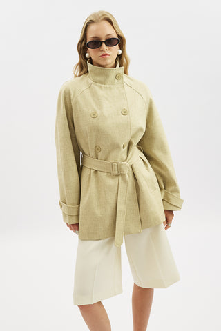 High Neck Belted Trench Coat Light Brown