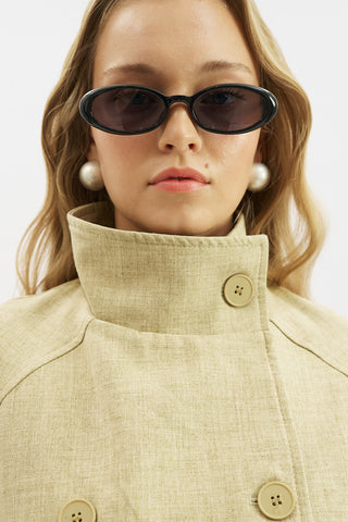 High Neck Belted Trench Coat Light Brown
